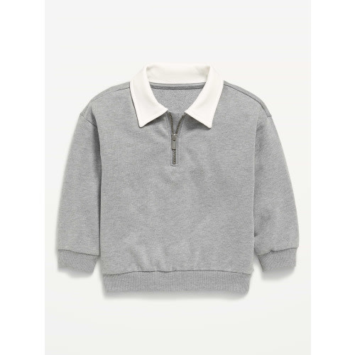 Oversized Collared French Terry Quarter-Zip for Toddler Boys