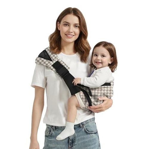 Baby Sling Carrier Newborn to Toddler, Adjustable Toddler Carrier Sling Baby Carrier Toddlers Sling Carriers Hip Carriers for 8-40lbs, Brown Houndstooth