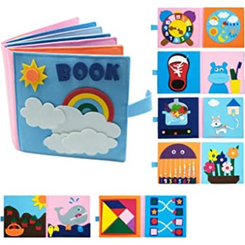 Washable Montessori Toddlers Busy Board 3D Baby Story Cloth Book Early Learning Education Habits Knowledge Develop Travel Toys for Boys and Girls Sensory Story Book