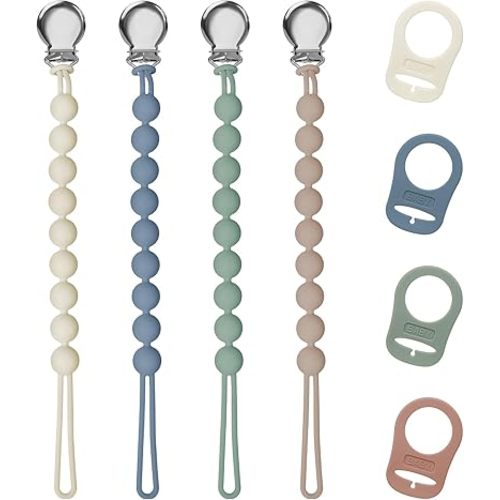 Pacifier Clips for Baby Girls Boys – Loviomad Silicone Paci Clip with Adapter Ring, Soft Silicone Ring Designed for MAM Dummy Pacifier, Baby Newborn Essentials Shower Birthday Gift Round(4-Pack)