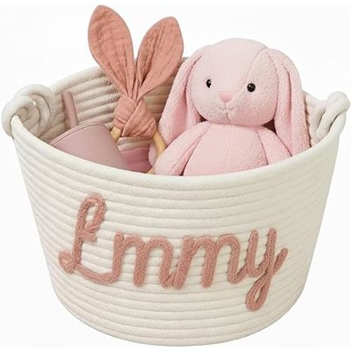 MBBEST Personalized Baby Shower Basket – Custom Rope Cotton Babys Basket with Name – Newborn Keepsake, Nursery Storage, Small Diaper Caddy Organizer, Cute Girl & Boy Baby Gifts