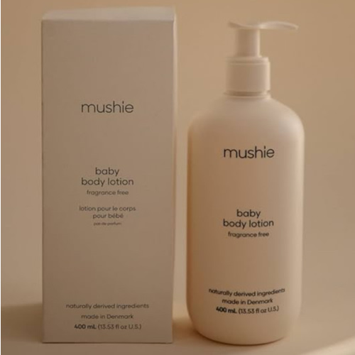 mushie Baby Organic Body Lotion | Moisturize, Soothe, and Hydrates Dry Skin | Made in Denmark, 13.53 fl oz (Fragrance Free)