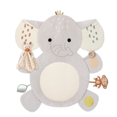 Tummy Time Mat and Baby Lovey Security Blanket- Safari Elephant