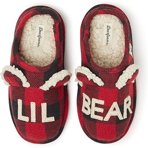 Dearfoams Unisex-Child Gifts for Kids Matching Christmas Holiday Lil Baby Bear Slipper