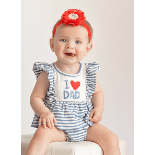 I Love DAD Stripe & Ruffle Embroidered Bubble Romper