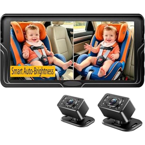 Dual Baby Car Camera for Twins 6.9" HD Split Screen Auto Brightness