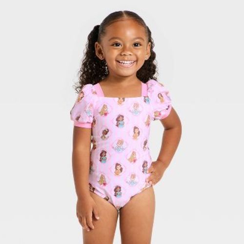 Baby Girls' Disney Princess Puff Sleeve One Piece Swimsuit - Light Pink 18M