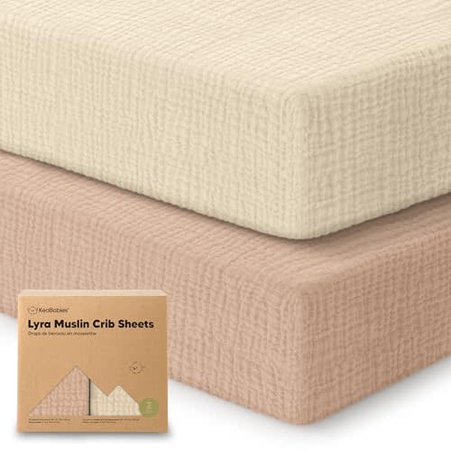 KeaBabies 2-Pack Muslin Crib Sheets for Boys, Girls - 100% Organic Cotton Fitted Baby Crib Mattress Sheet, Soft Breathable Standard Toddler Bed Cover Bedding Set, Neutral, Durable 52x28 (Almond)