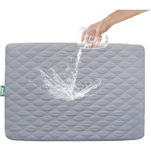 Pack and Play Sheets Mattress Pad Protector Fitted Waterproof Playard Mattress Cover, Compatible with Graco Pack n Play & Dream On Me & Pamo Babe, Playpen/Playard Sheet Quilted, Gray, 39" x 27"