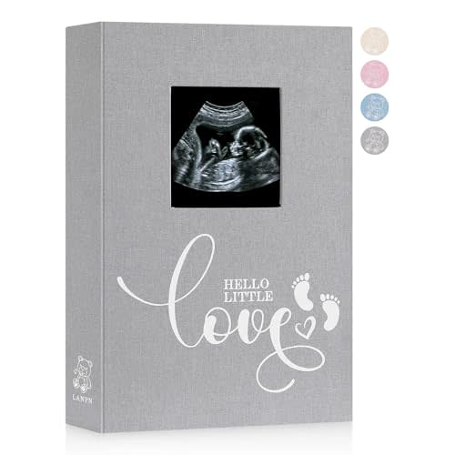 Lanpn Baby Photo Album 4x6 300 Pockets, Linen Cover Ultrasound Album with Memo Writing Area, Bebe Sonogram Photobook, Slip-in Picture Book, Newborn Memory Book Keepsake Gifts for Boy Baby Shower Grey