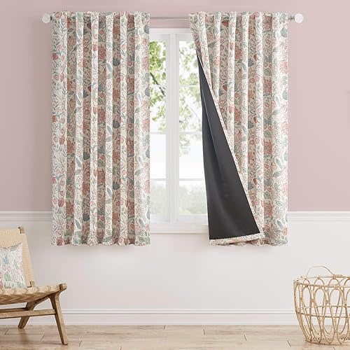 Pink Floral Blackout Curtains for Kids 63 Inches Long 2 Panels