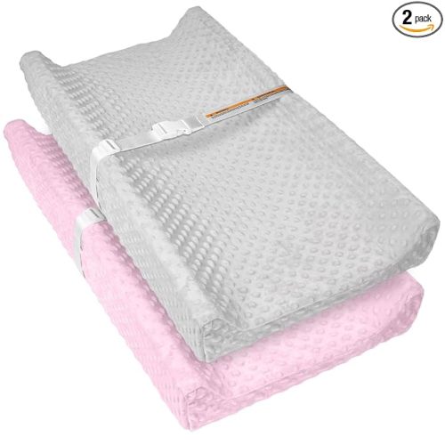 2 Pack Baby Changing Pad Covers, Super Soft Plush Dot Diaper Changing Table Covers Fit 32x16 Inch Changing Table Pad for Baby Boys & Girls
