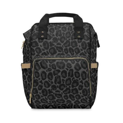 Black Leopard Diaper Bag Backpack, Animal Print Baby Girl Waterproof Insulated Pockets Mom Designer Men Women Multipurpose