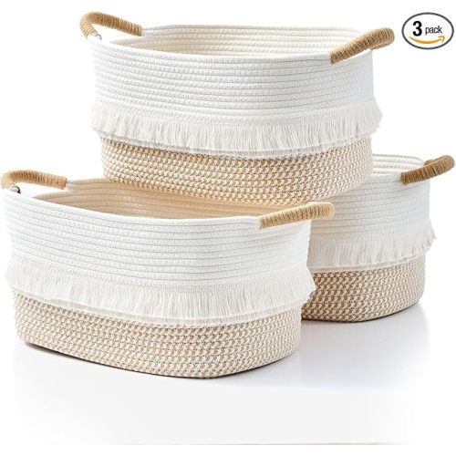 Woven Baskets, 3-Pack Storage Basket (White/Brown)