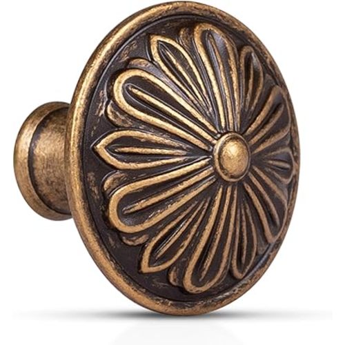 Antique Brass Cabinet Knobs Handles 10 Pack,Solid Zinc Alloy 1.4"Dia Round,Vintage Brass Kitchen Cabinet Handles for Cabinets and Drawers,Drawer Knobs Pulls Vintage Dresser Knobs Closet Door Knobs