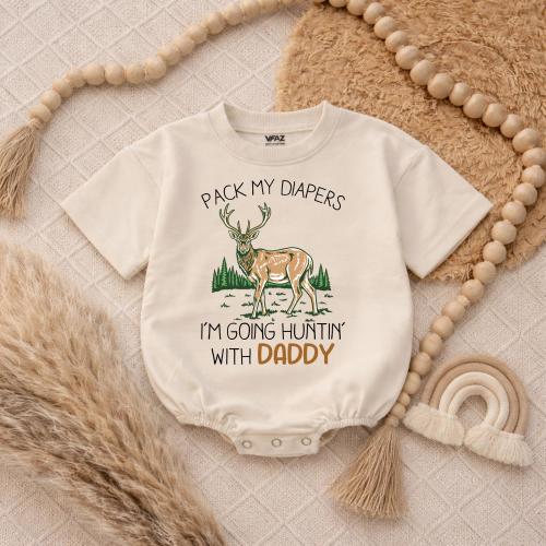 Pack My Diapers I'm Going Hunting With Daddy Baby Romper, Cute Daddy's Hunting Buddy Outfit, Newest Deer Hunter Clothes, Baby Shower Gift