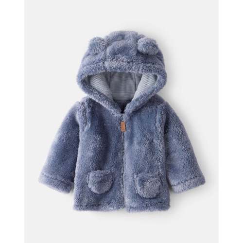 Baby Boy Sherpa Lined Long-Sleeve Hooded Zip-Up Jacket- Blue | Carter's