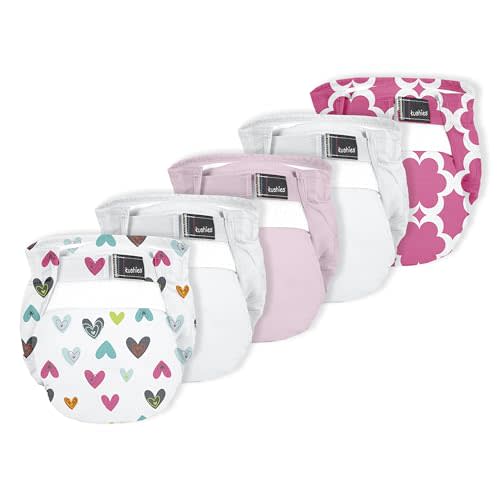 Kushies Baby All-in-One Form-Fitted Washable Cloth Diapers, Adjustable, Reusable, 5 Pack (Girls)