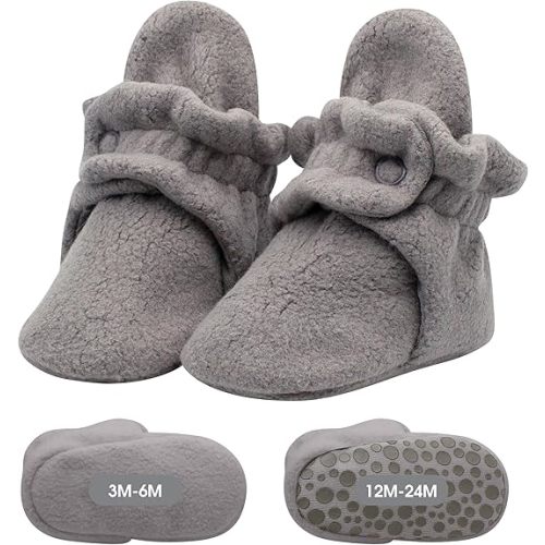 Zutano Cozie Fleece Booties With Gripper Soles - Grey