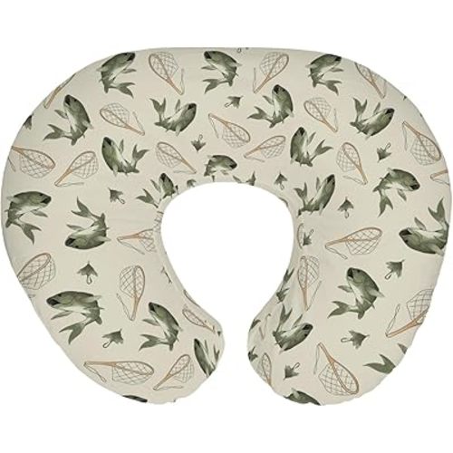 Gone Fishing Baby Nursing Pillow Covers for Boy Girl Vintage Bass Fishes Net Lake Nursery Pillowcase for Breastfeeding Pillows Fishing Lovers Gift Soft Stretchy Slipcovers for Newborn Infant