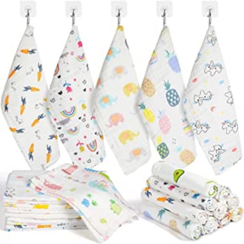 10 Pieces Baby Burp Cloth 10 x 20 inches 6 Layer Soft Absorbent Muslin Newborn Towel for Baby Shower Machine Washable, for Sensitive Skin Baby (Floral Pattern)