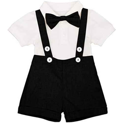 Baby Boys Formal Suit Set Short Sleeve Romper Suspenders Shorts Pants Bowtie Wedding Tuxedo Outfits Cake Smash Clothes