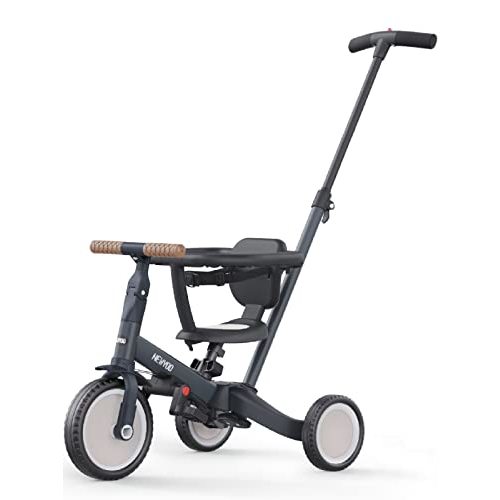 newyoo TR008 Tricycle for Toddlers 1-3, 5 in 1 Baby Balance Bike, Christmas and Birthday Gift for Boy and Girl, Toddler Bike with Parent Push Handle & Safety Guard, Dark Gray, TR008