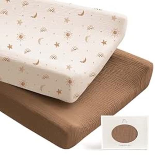 Konssy 2 Pack Muslin Changing Pad Covers for Boys, Ultra Soft & Breathable Cotton Baby Diaper Changing Table Covers, Neutral Nursery Diaper Changing Pad Sheets (Sunbeam Yellow,Coffice)