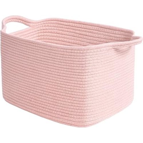 Goodpick Pink Cotton Rope Basket, Cube Storage Basket for Towel Clothes