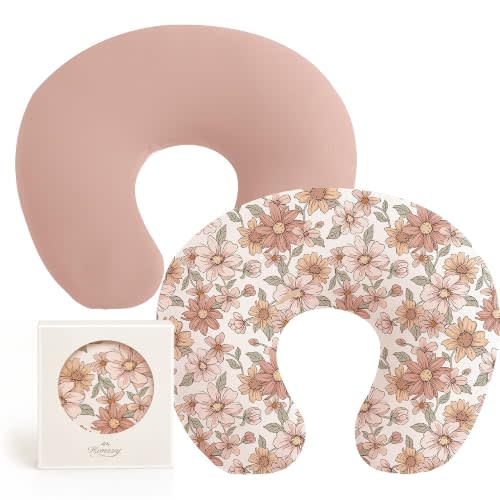 Konssy 2 Pack Nursing Pillow Covers, Soft Stretchy Cover for Breastfeeding | Covers Only, Milk Silk Fabric, Breathable & Machine Washable, Slipcovers for Newborn Baby Boy Girl, (Pink, Vintage Petals)