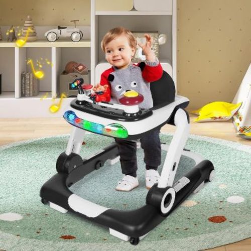 Kinder King 5-in-1 Baby Walker with Music & Lights, Activity Center for Toddler, Adjustable Height, Safety Bumper