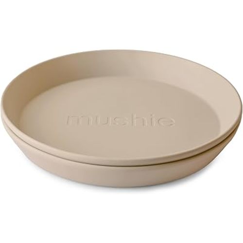mushie Round Dinnerware Plates for Kids | Made in Denmark, Set of 2 (Vanilla)