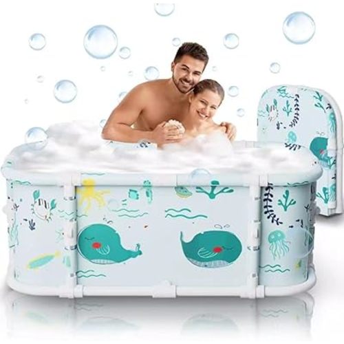 Portable Bathtub, 47“ Foldable Bathtub-Installation Free, 7 Layers Thicken with Metal Support, Therapy Tub for Shower Stall Fold Up Soaking Bath Tub, Hot SPA, Ice (Wonder Ocean EA6)