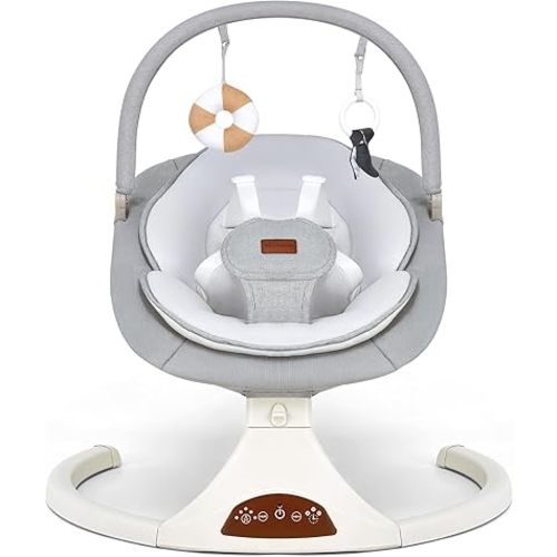 Baby Swings for Infants to Toddler, Electric Baby Swing with Remote, 5 Speeds, Bluetooth & Safety Lock for Newborns up to 20 lbs (Gray)