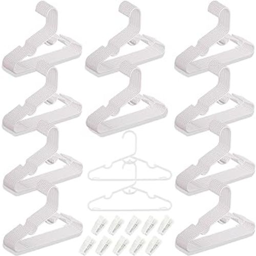 Anti-Slip Plastic Baby Hangers, 100-Pack, White, Ideal for Closet Organization, Easy to Use, Space-Saving