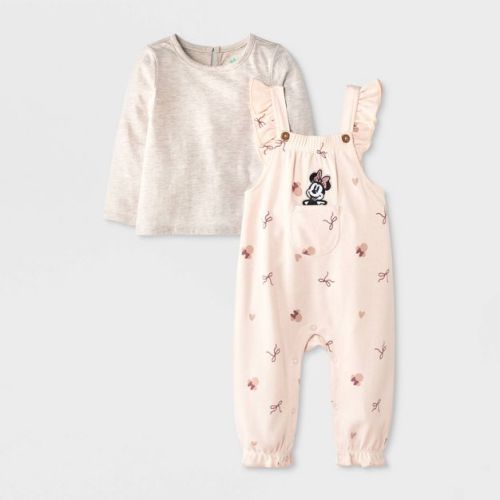 Baby Girls' 2pc Disney Minnie Mouse Long Sleeve Top and Overalls Set - Pink 3-6M