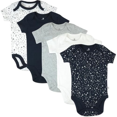 HonestBaby baby-boys 5-pack Short Sleeve Bodysuits One-piece 100% Organic Cotton for Infant Baby Boys
