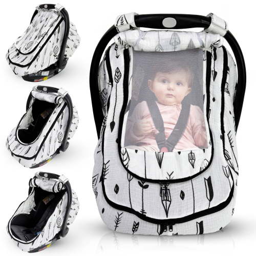 HippoBaby 100% Cotton Muslin Material Breathable Infant Car Seat Cover