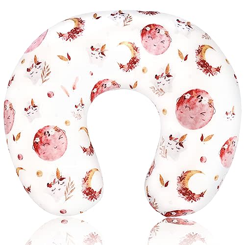 Baby Nursing Pillow Cover, Removeable Breastfeeding Pillow Slipcover, Nursing Pillow Case for Newborn Boys Girls, Soft Fabric Fits Snug On Infant, Washable & Breathable, Moon Star