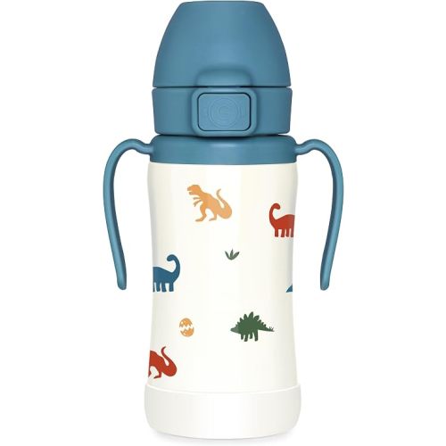 GROSMIMI Insulated 316 Stainless Steel Spill Proof Straw Cup, Water bottle with Flip Top for Toddlers, BPA Free (Dnosaur, 10oz)