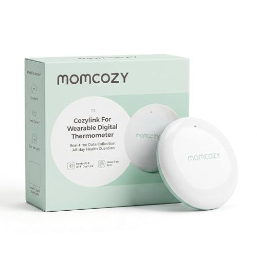Momcozy Wearable Digital Thermometer for Baby, Medical-Grade Accurate Smart Thermometer, Instant Reads, APP Real-time Monitoring Thermometer for Kids & Infants, Hypoallergenic 3M Sticker,Bluetooth