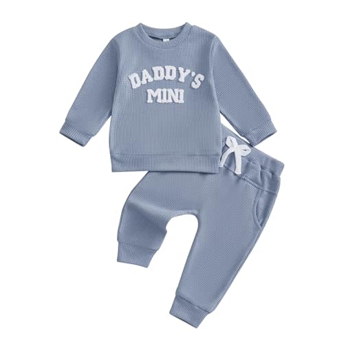 Kupretty Baby Boy Clothes Mama's Boy Waffle Sweatshirt Pants Set | 3 6 12 18 24 Month 2T 3T Fall Winter Toddler Outfit Embroidered Long Sleeve Pullovers & Matching Joggers Cute Clothing Set