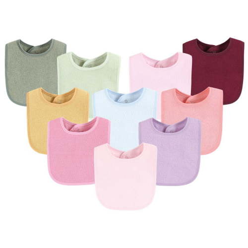 Hudson Baby Infant Girl Drooler Bib with Waterproof Lining, Pink Yellow, One Size