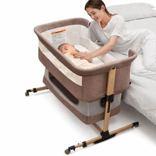 Etokfoks 3 in 1 Baby Crib Adjustable Bassinet Bedside Sleeper Portable Infant Bed with Mesh Sides Mattress 33 x 19 x 1.1 Inch 1 Piece