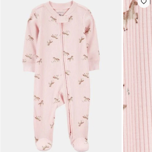 Baby Girl Horse Print 2-Way Zip Ribbed Sleep & Play Pajamas - Pink | Carter's