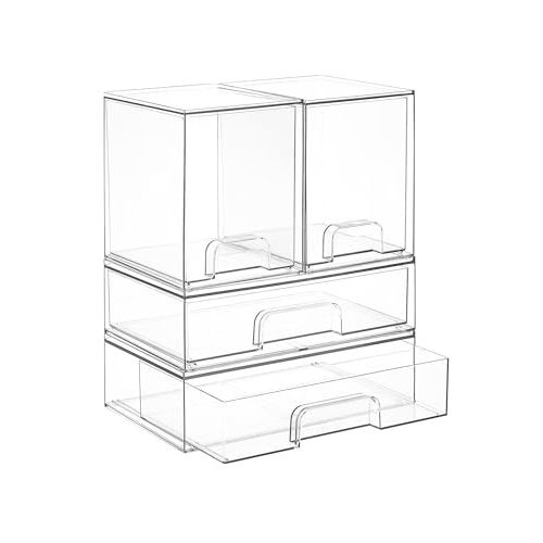 Vtopmart Clear Stackable Storage Drawers Set of 4, Plastic Organizer Bins for Makeup, Cosmetics, Beauty Supplies,Ideal for Vanity, Bathroom,Cabinet,Pantry Organization