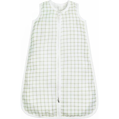 Under the Nile Organic Cotton Muslin Wearable Blanket - Sage Windowpane, 0 to 6 Months