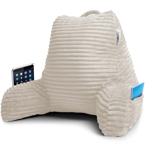 Nestl Reading Pillow with Shredded Memory Foam, Luxe Cut Plush Back Pillow for Sitting Up in Bed, Back and Arms Adjustable Support for Adult & Teens, Backrest Pillows with Washable Cover Linen