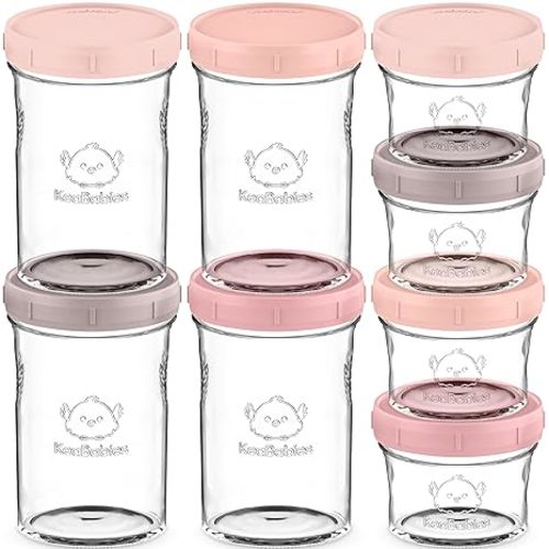 KeaBabies 4pk 8oz & 4pk 4oz Glass Baby Food Containers with Lids - Leak-Proof, Microwavable Small Glass Jars,Baby Purees & Toddler Snack Storage Containers,BPA-Free,Dishwasher & Freezer Safe(Roseate)
