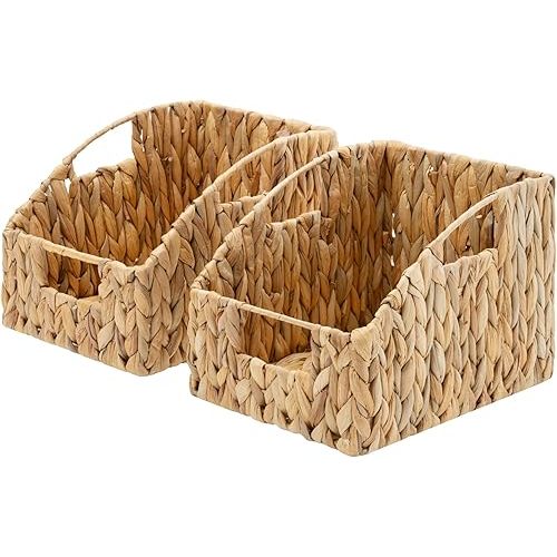 GRANNY SAYS Wicker Storage Baskets for Shelves, Trapezoid Woven Basket with Handles, Storage Wicker Baskets for Pantry, Water Hyacinth, 2-Pack